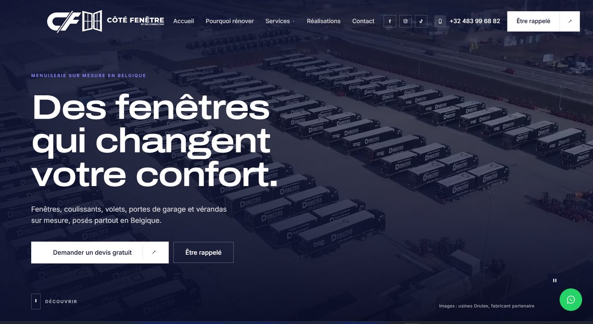 Page d'accueil du site CF Fenêtres